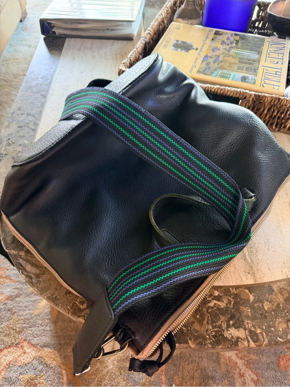Consuela Cyndi sling Black Leather Messenger with Green-Striped Strap